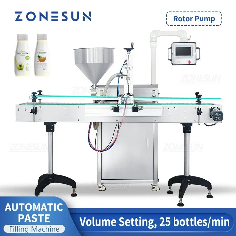 ZONESUN-máquina de llenado de pasta, servomotor, bomba de Rotor, ZS-VTRP1A, crema líquida viscosa, miel, ketchup, salsa de Chile, línea de embalaje