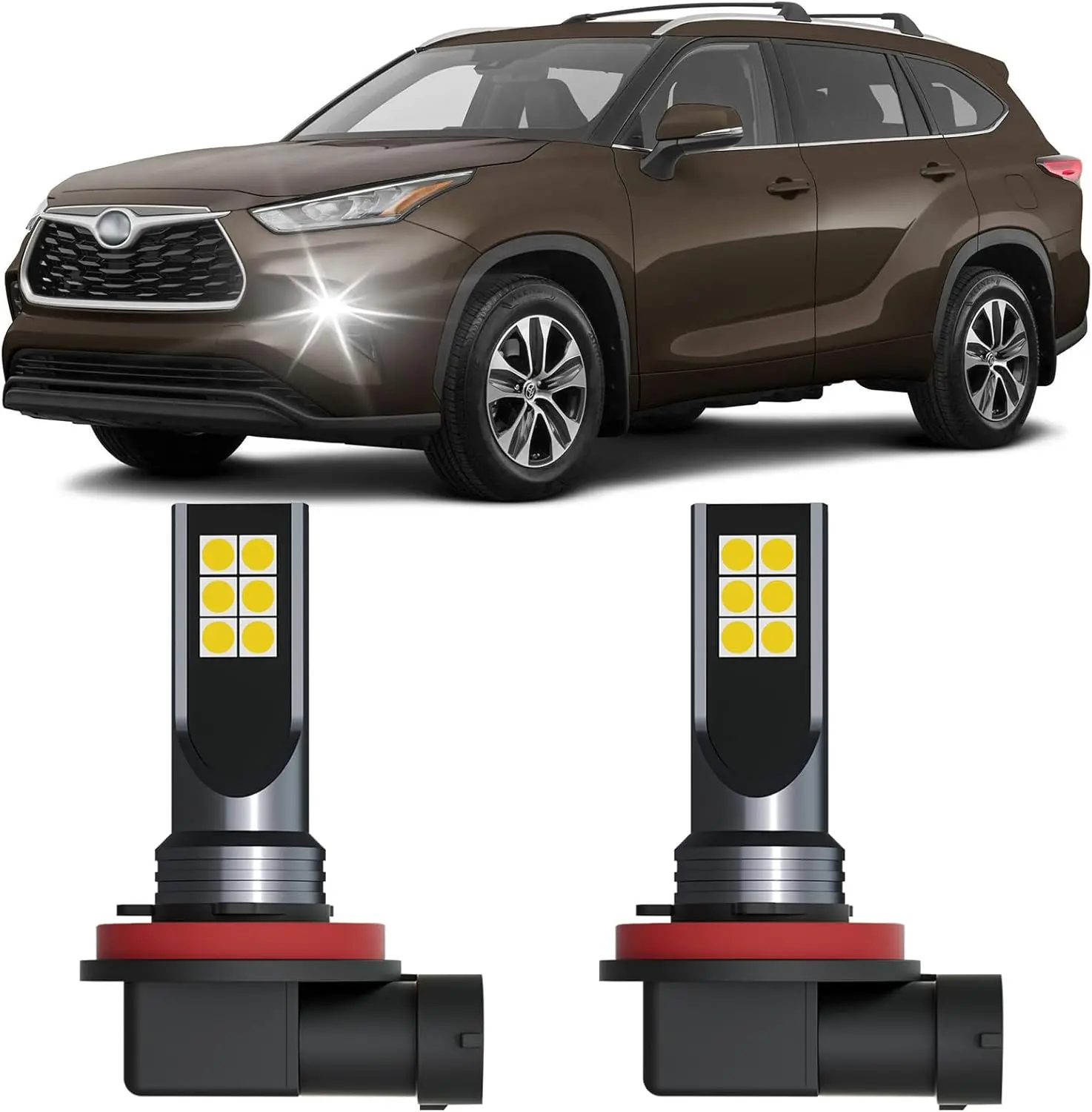 

2 шт. противотуманные фары Highlander подходят для сменных ламп Toyota Highlander 2014-2023, холодный белый цвет 6500K, противотуманные фары Plug and Play