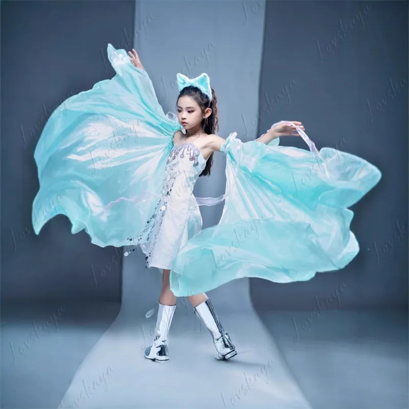 

New Dopamine Style Flared Sleeve Princess Dress Children Catwalk Costume