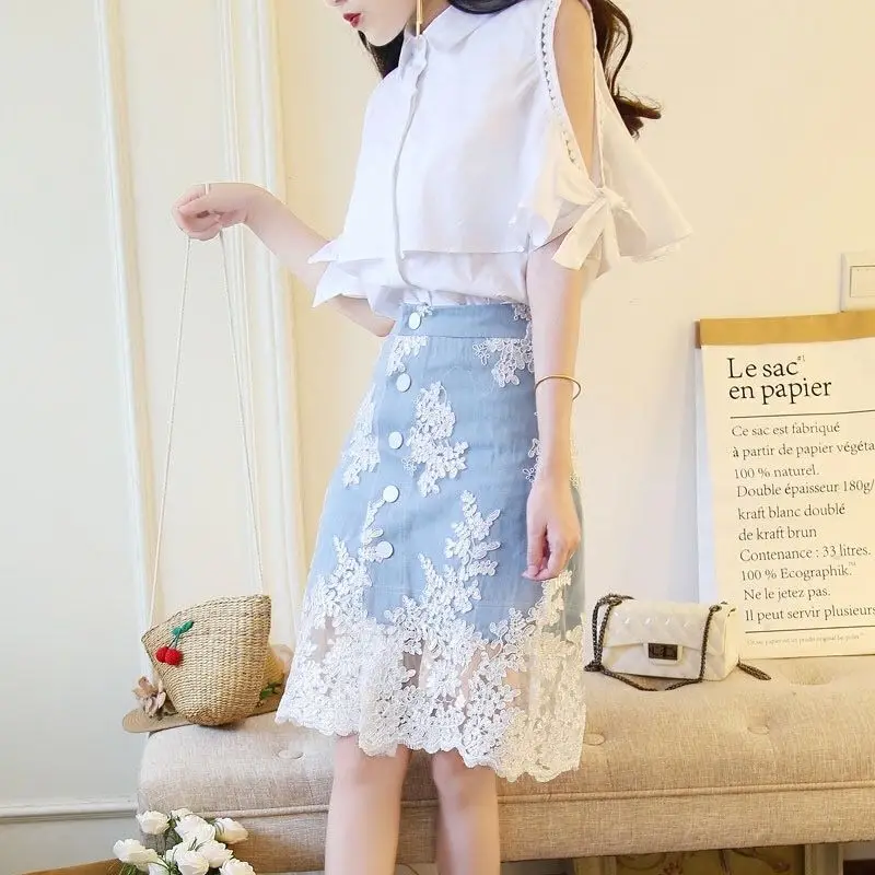

Denim Female Outfits New Matching The Function Formal Event Co Ord Summer Clothes 2025 Fashion Y2k Women's Two Skirt Piece Set