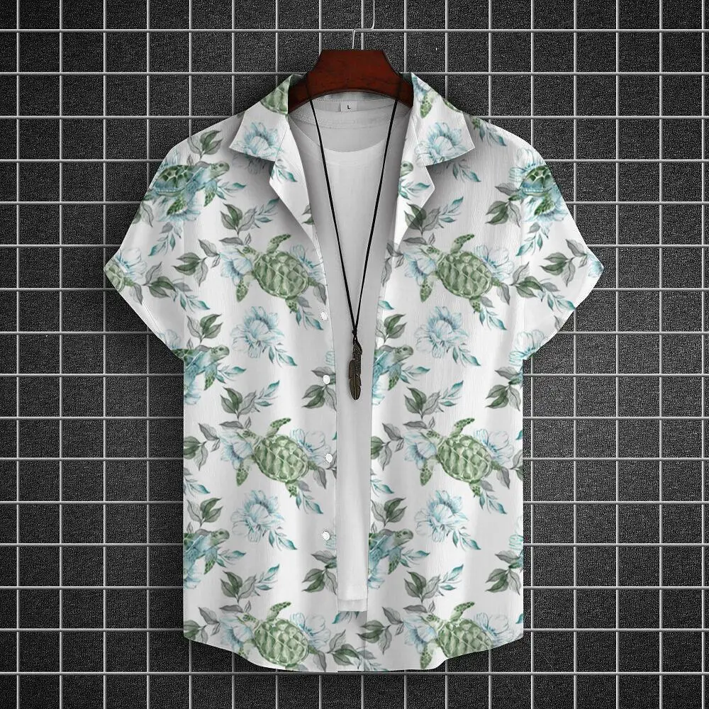 Animal Hawaiian Shirt 2023 Turtle Pattern 3d Print Oversized Men\'S Shirts Summer Shirt For Men Street Casual Daily Short Sleeves