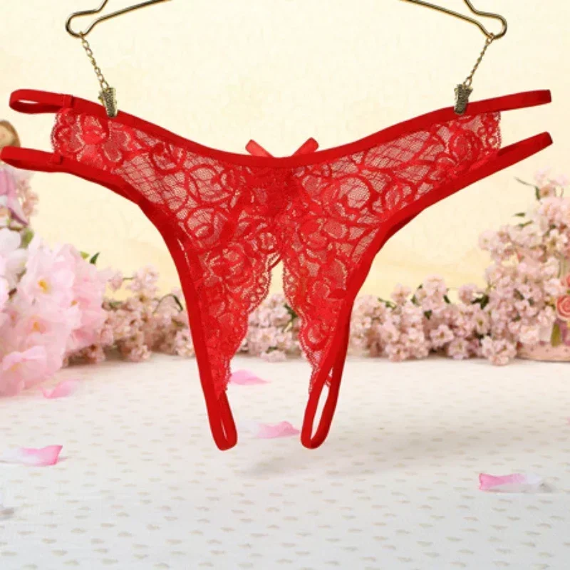 Women\'s Panties Crotch Opening Transparent G-strings Thongs Sexy Lingeries Solid Bowknot Underwear for Ladies Womens Lace Pantys