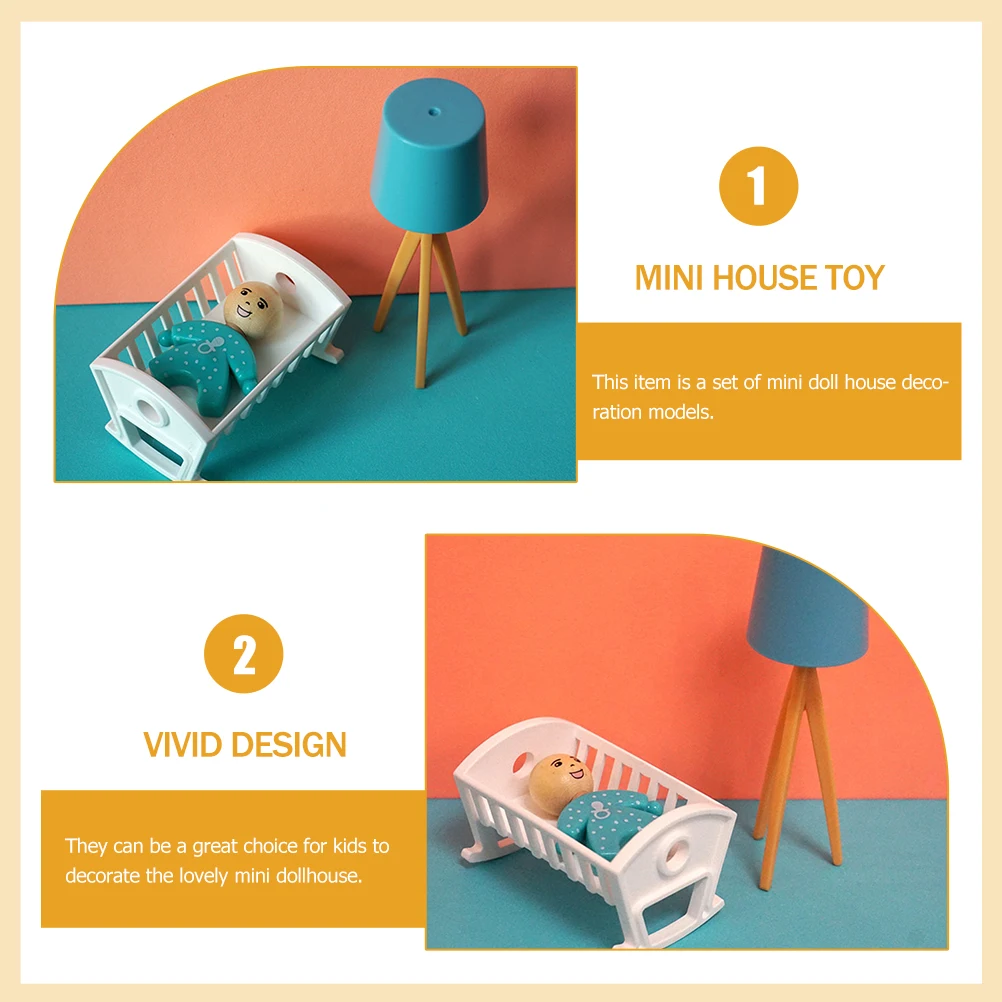 

Simulated Crib Floor Lamp Mini House Bed Dollhouse Furniture Decoration Miniature Simulation for Baby Beds