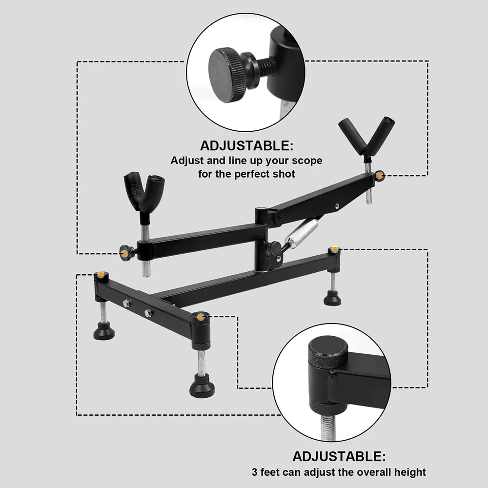 Gun Rifle Shooting Rest with Angle Adjustable Ambidextrous Frame , All Metal Front & Rear Gun Support for Shooting Range