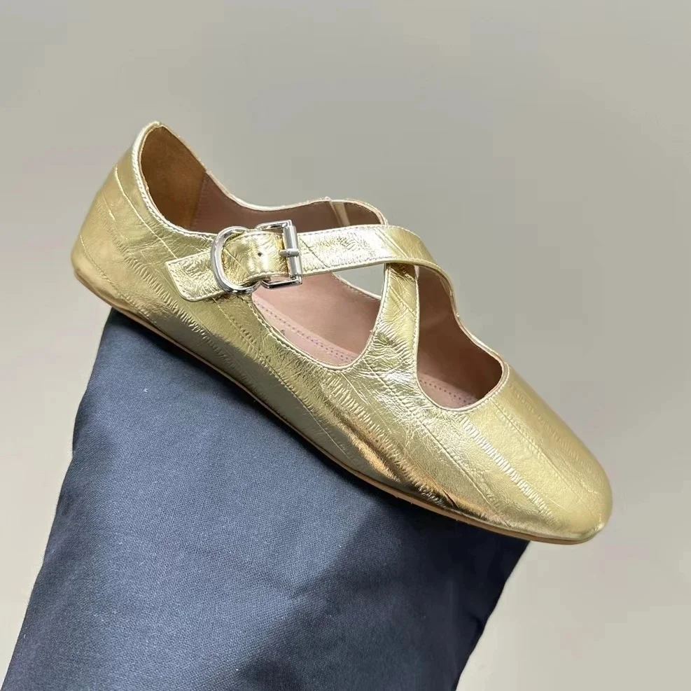 Summer New Women's Mary Jane Water Diamond Mesh Flat Bottom Ballet Shallow Mouth Sandals Round Toe Women's Shoes Sapato Feminino