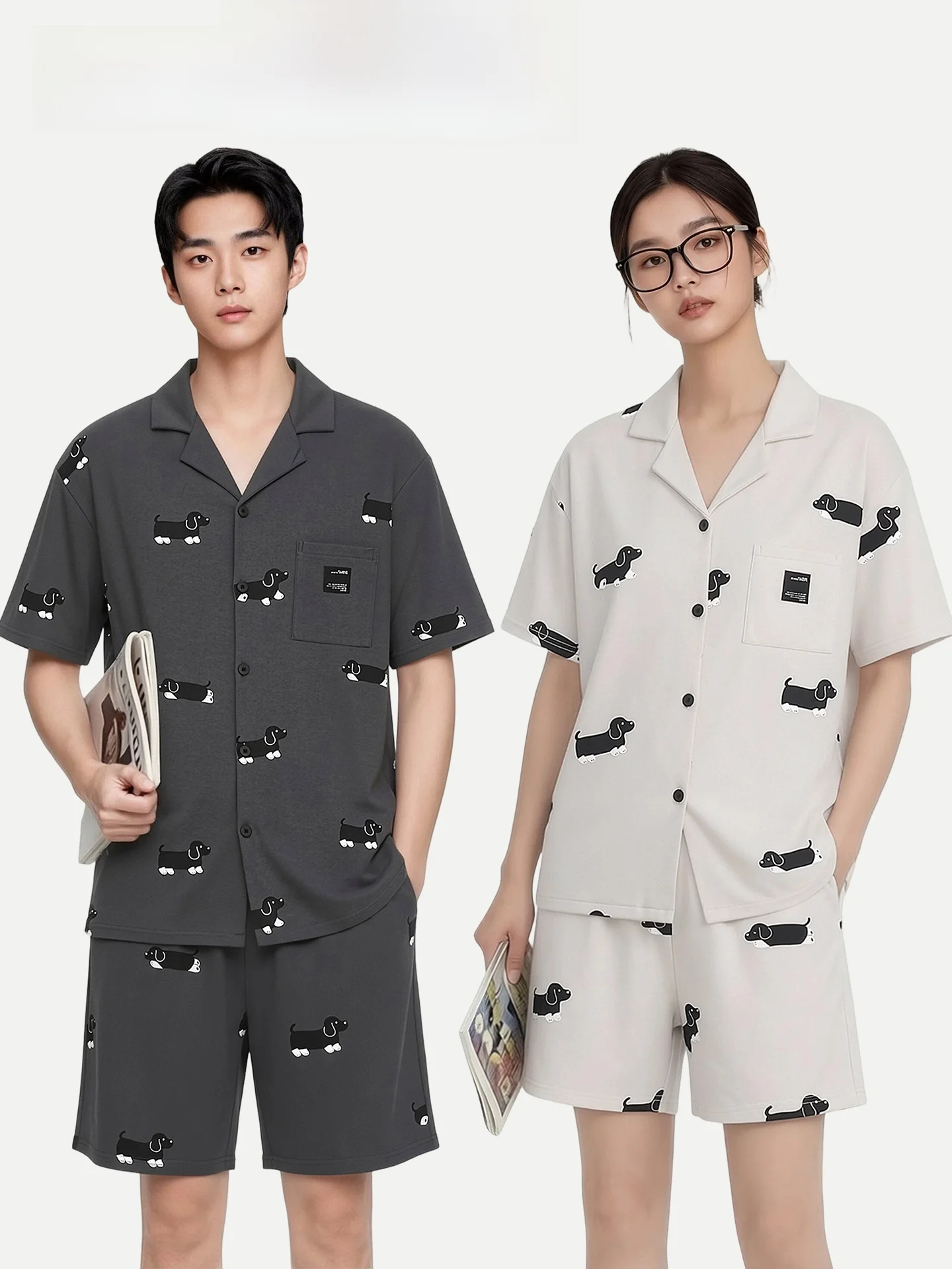 PinkBread Couples Sleepwear Pure Cotton Short Sleeve Women's Cartoon Summer Outdoor Wearable Home Clothes Soft Moisture Wicking
