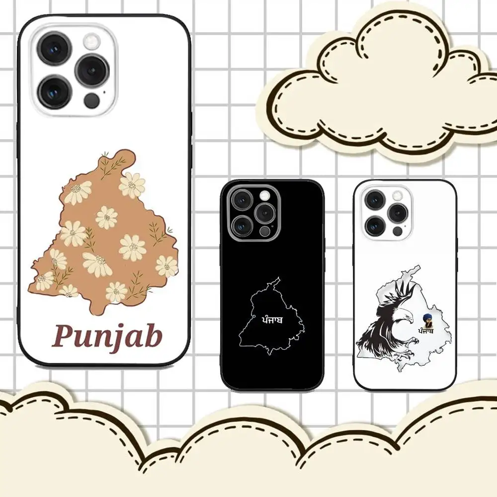 

Punjab Map Phone Case For iPhone 16e,16,15,14,13,12,11,Pro,X,XS,Max,XR,Plus,Mini Soft Black Cover
