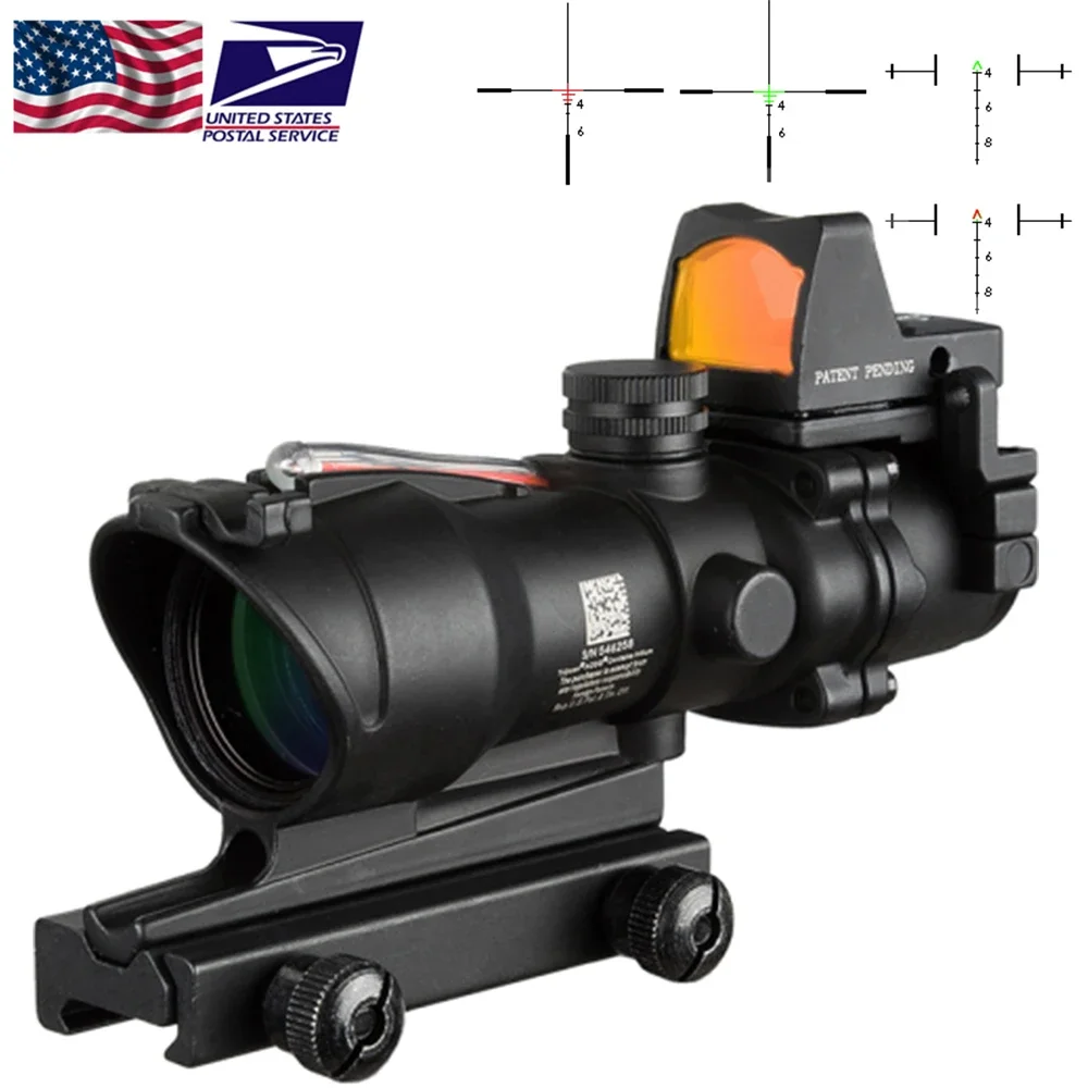 4X32 Optic Scope Riflescope CAHEVRON Reticle Fiber Green red  Illuminated Optic Sight With  Mini Red Dot Sight