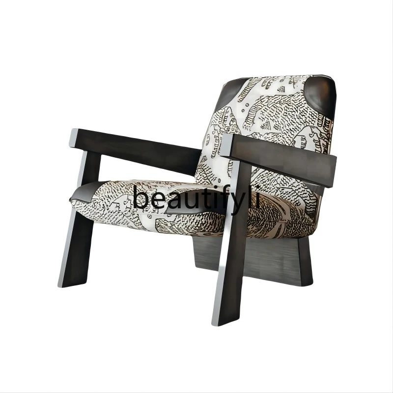 

Solid wood single leisure sofa chair medieval wabi-sabi retro recliner lounge chair sitting area reception single chair