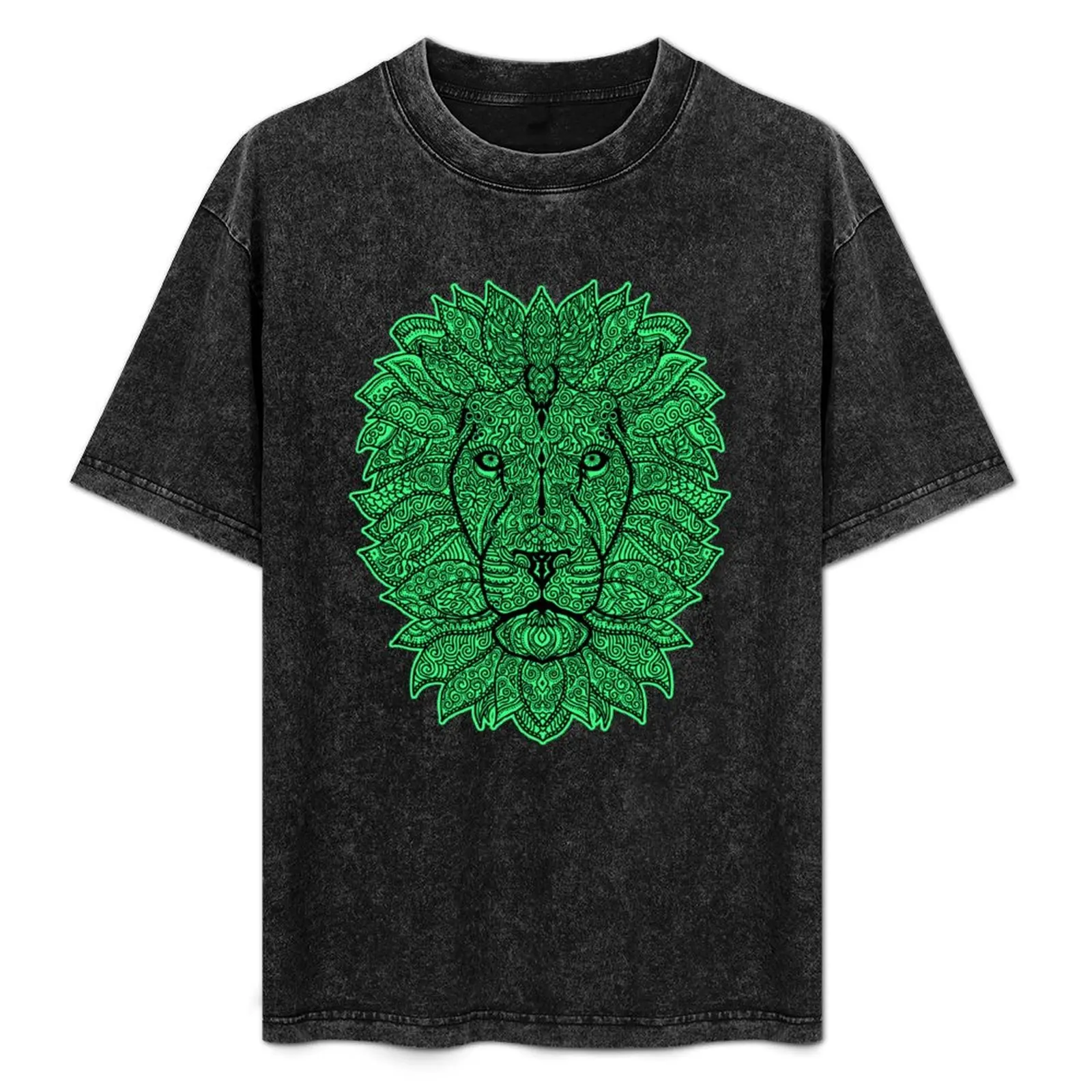 

Symmetric lion face with artistic curves with contrasting vibrant light green background T-Shirt