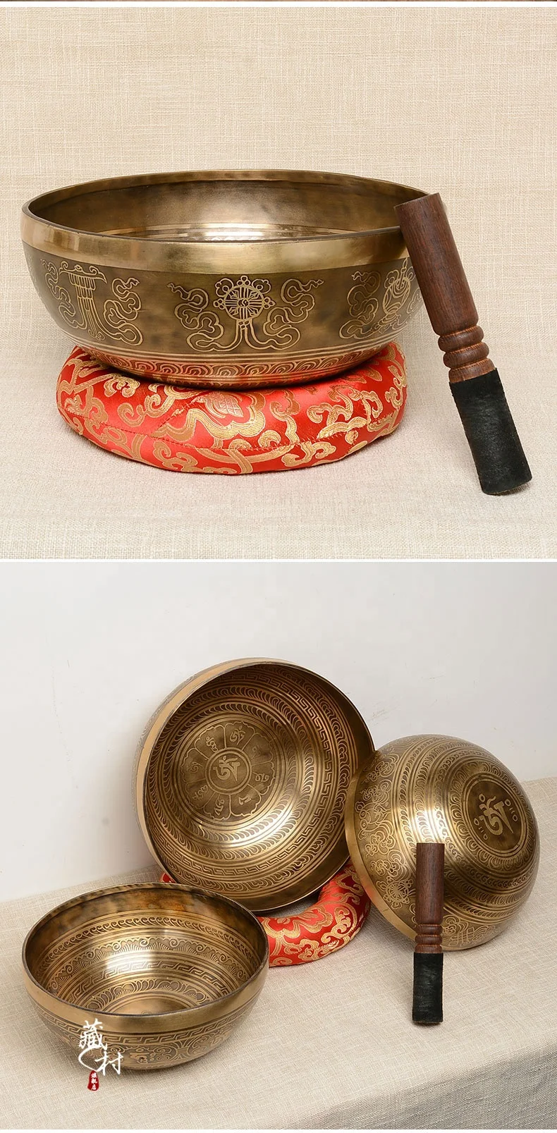 Chinese Antique High Quality Brass Chime Handicraft Carved Bowl Chakra Healing Tibetan Cooper Singing Bowl