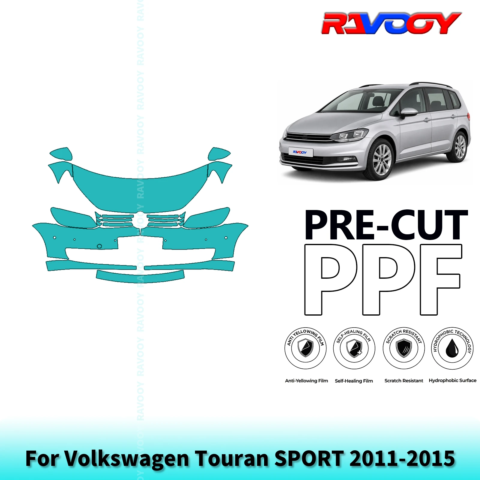 For Volkswagen Touran SPORT 2011-2015 Partial Front 8.5Mil Pre-Cut Paint Protection Film PPF Stone Chip Kit | Clear/Matte/Black