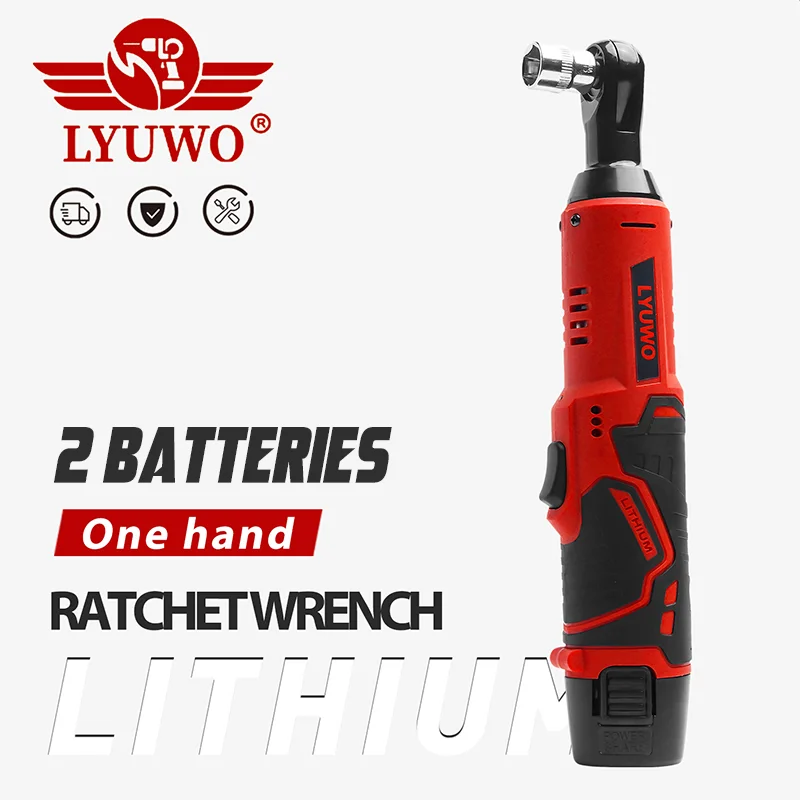 LYUWO 3/8 Rechargeable Electric , Ratchet Set, Angle Drill, Screwdriver To Remove Screw Nut, Automobile Maintenance Tool 2 Batte