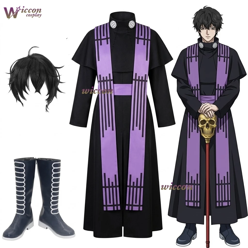 ベルゼバブ-コスプレ衣装-ラグナロクの記録-アニメ-ハロウィンコスチューム-ウィッグ、靴、マント、黒いコート付き-男女兼用