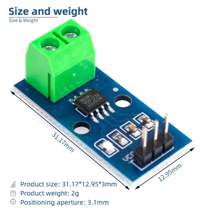 ACS712 Module 5A/20A/30A Range Current Detection Board ACS712-05B Hall Current Sensor