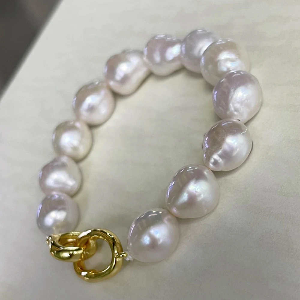 Large Size Baroque Pearl Bracelet Vintage Jewelry for Women with 10-12mm Dazzling Irregular Natural Freshwater White Pearls