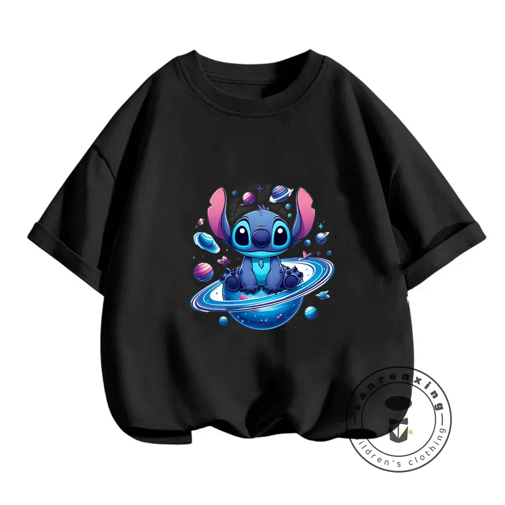 Stitch's 2024 Summer Collection with Soft Kawaii T-Shirts Charming Cartoon Designs in a Comfortable Hip-Hop Style for Children