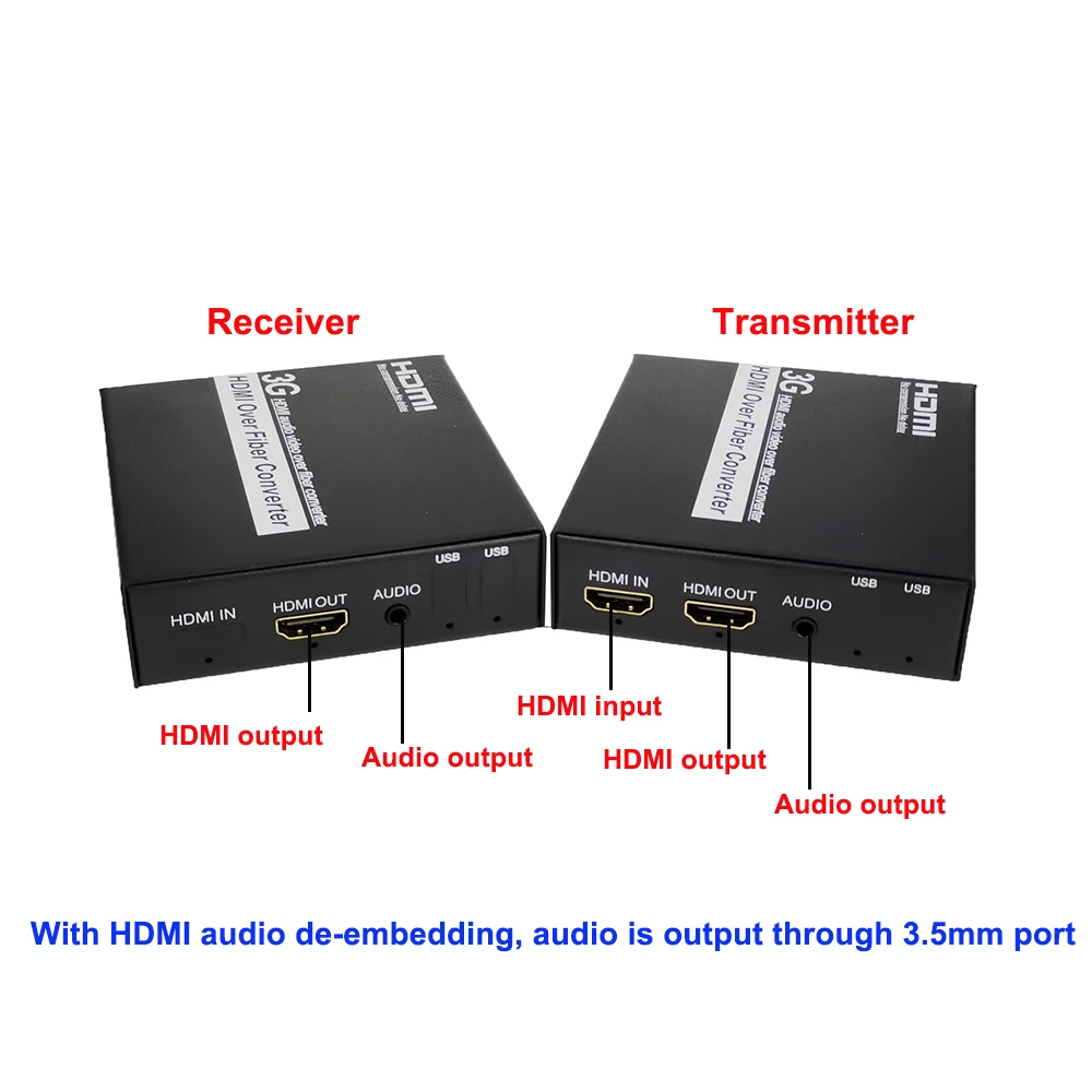 H/DMI para Fiber Media Converter com Áudio De-incorporação e Loopout Local, Extensor de Áudio Vídeo, Tensão SFP LC, 12VDC