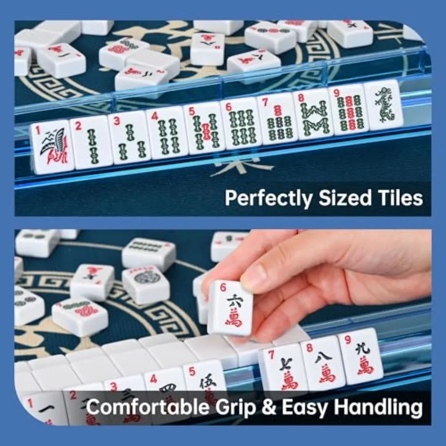 American mahjong tile set for home game nights, bamboo and plastic tiles in ivory and red, includes 166 tiles, 4 all-in-one rac