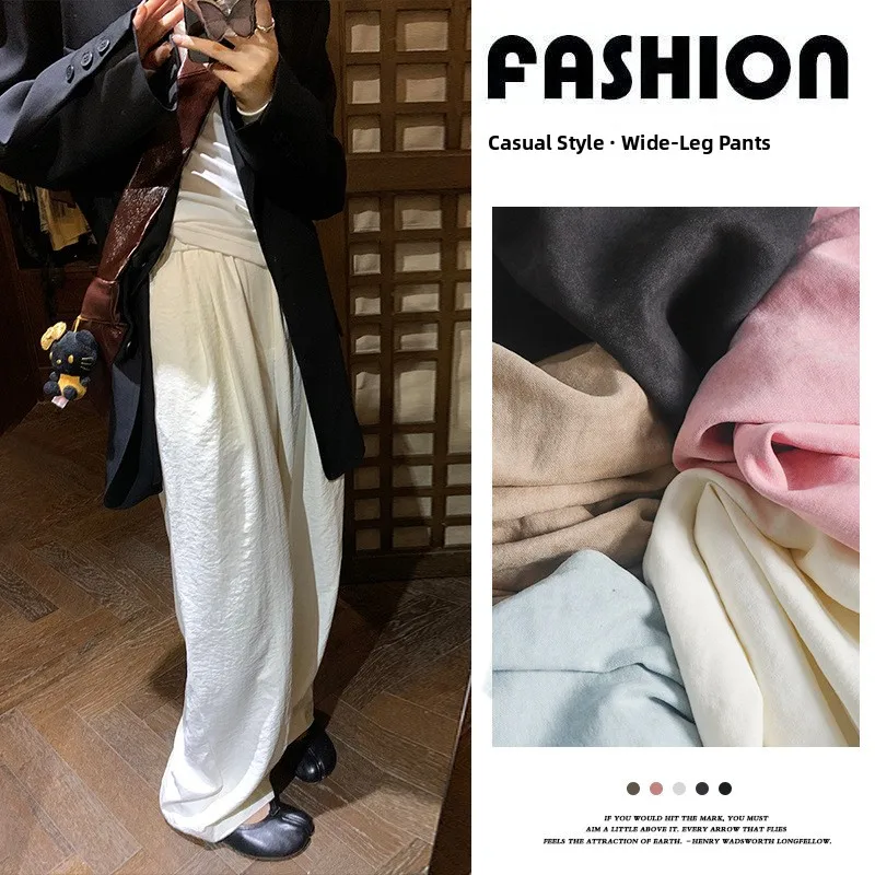 High Waist Draped Acetate Velvet Wide Leg Pants Women's Sumi Style Casual Trousers Thin Material Long Pants Commute Style