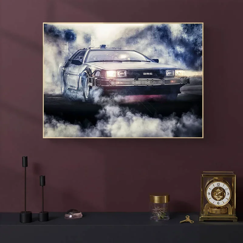 Modern 1985 DeLorean DMC 12 Back To The Future Wall Art Car Posters HD Canvas Paintings Wall Picture for Living Room Decoration