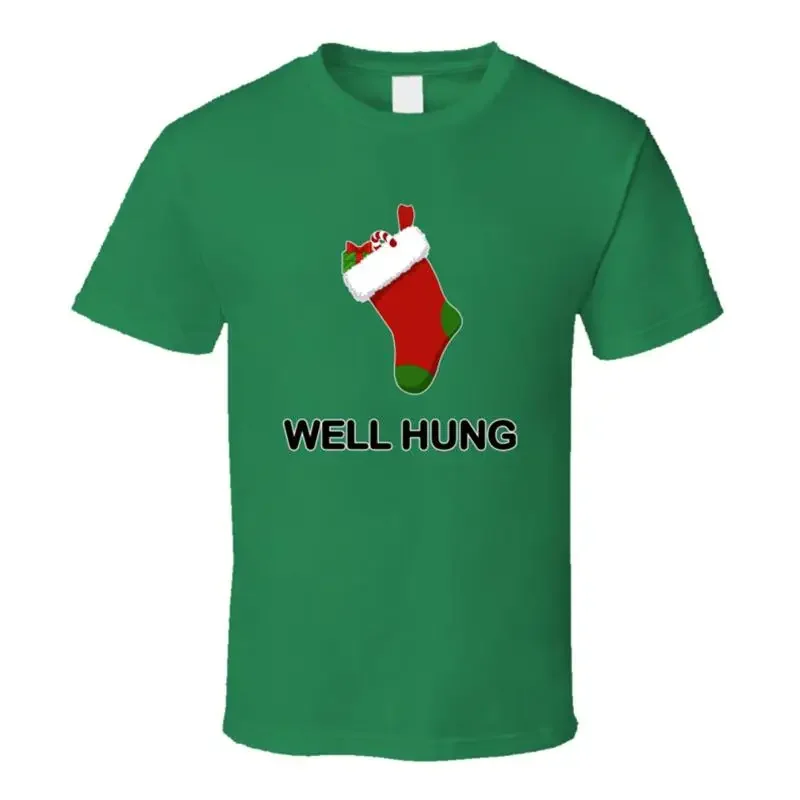Well Hung Christmas Stocking Funny Suggestive T Shirt