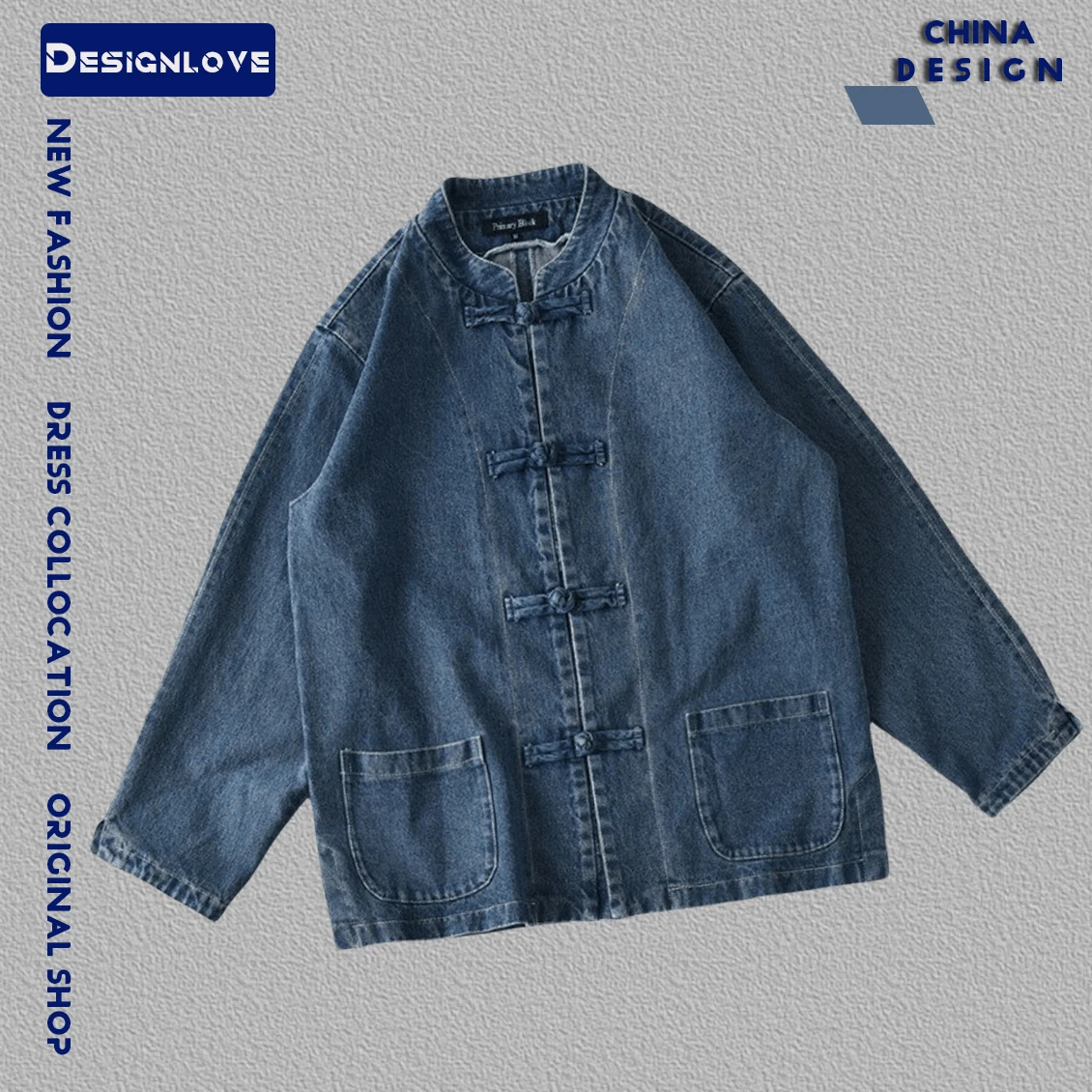 

Autumn New Chinese Sle Handmade Embroidery Denim Jaet Men's Stand Collar Coat Faionable Texture Outerwear Coat
