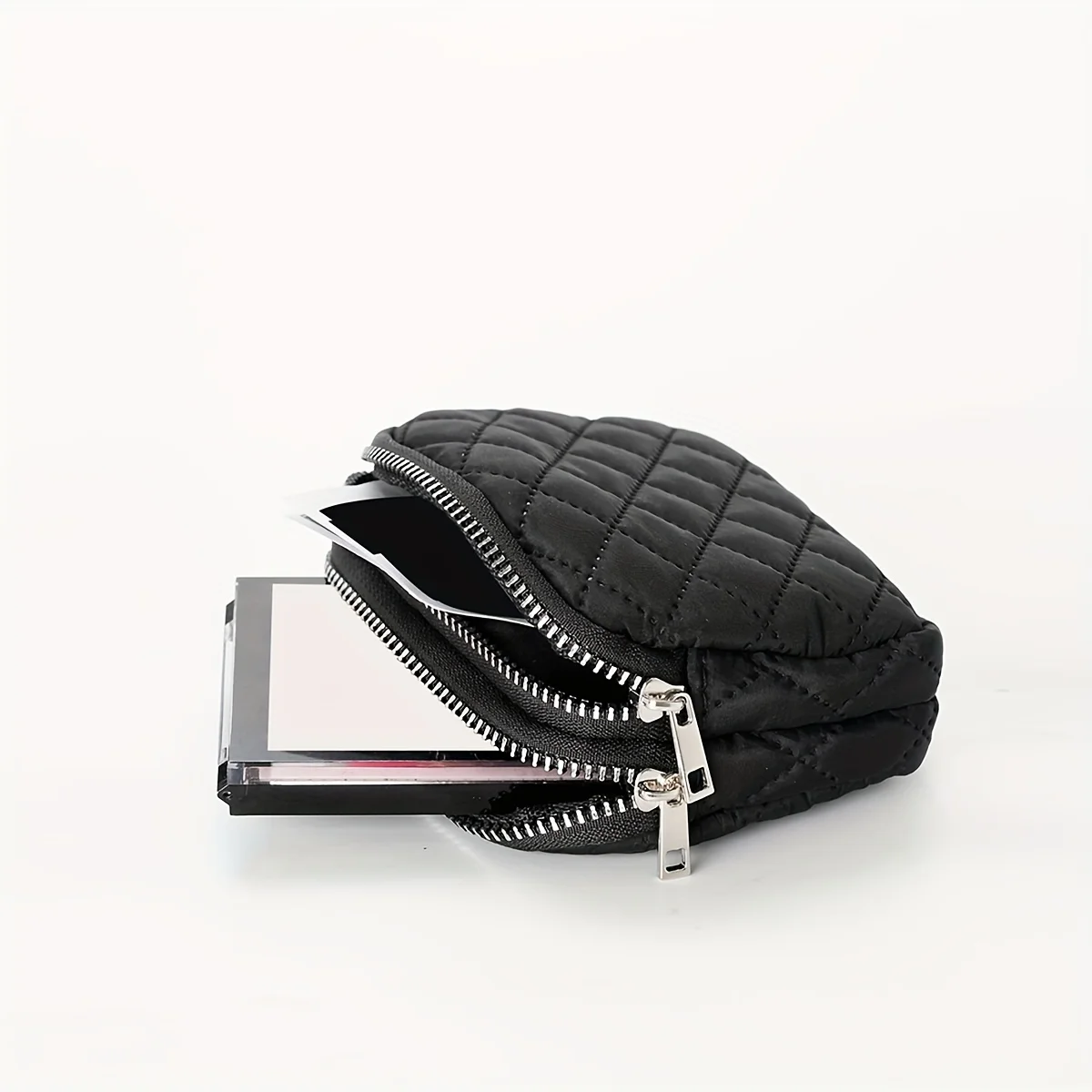 Quilted Double-Layer Coin Purse, Zippered Card Holder, Women's Card Case and Short Wallet
