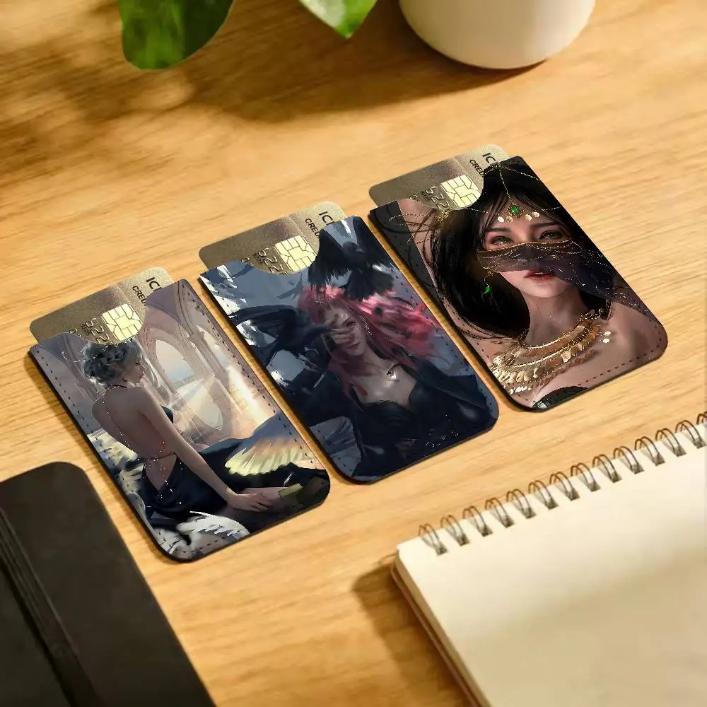Ghostblade Wlop Retro Art Girl Leather Mini Wallet for Men, Thin Pocket Credit Card Separate ID & Bus Card