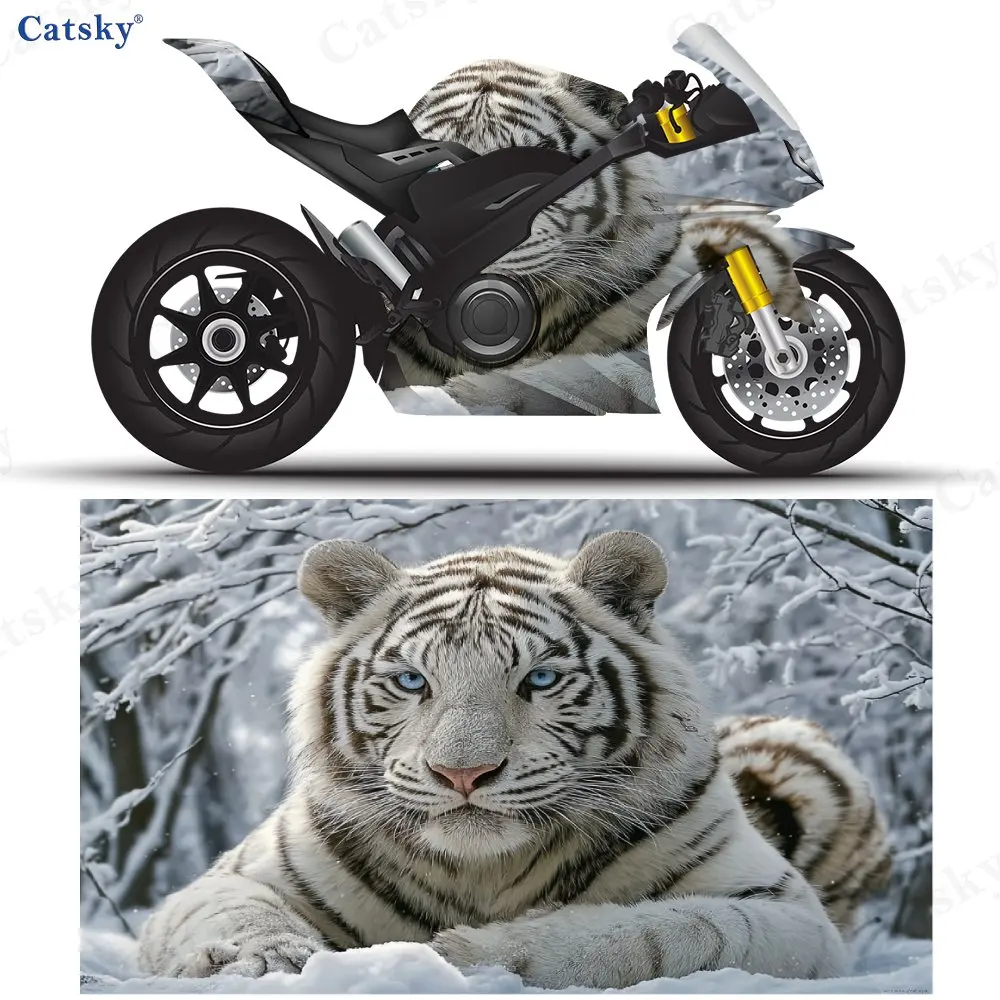 Blue Eyed White Tiger Motorcycle Vinyl Packaging-waterproof, Detachable Sticker, Universal For Motorcycles, Durable Scratch Resi