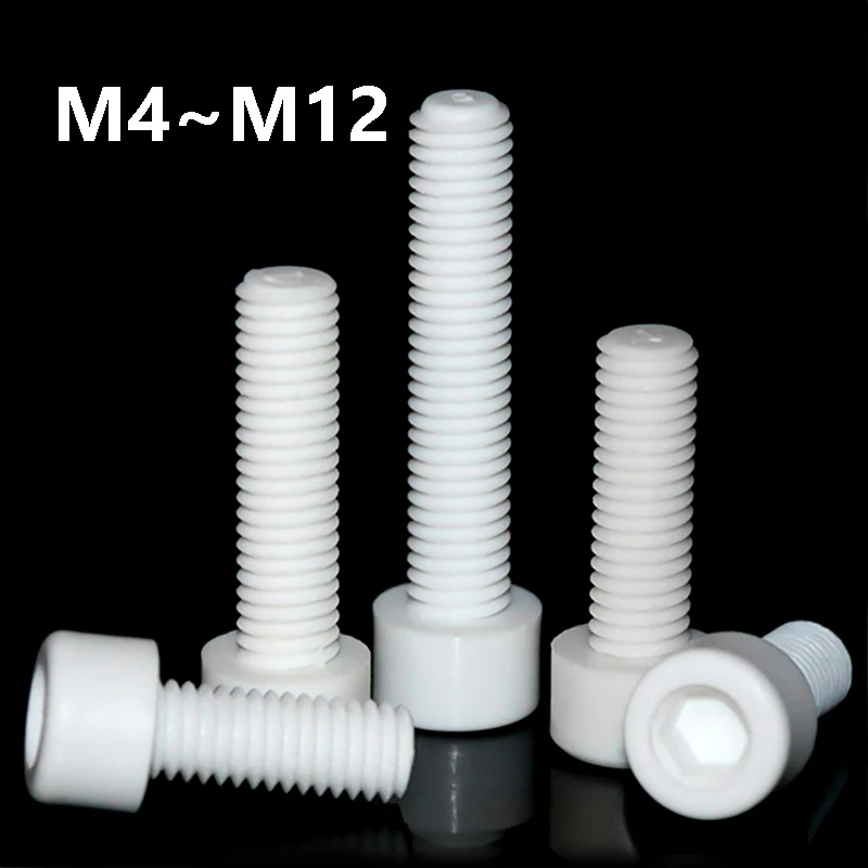 

M4 M5 M6 M8 M10 M12 Пластиковые болты с шестигранной головкой из ПТФЭ с шестигранной головкой Нейлоновые винты с шестигранной головкой для тепловой/электрической изоляции