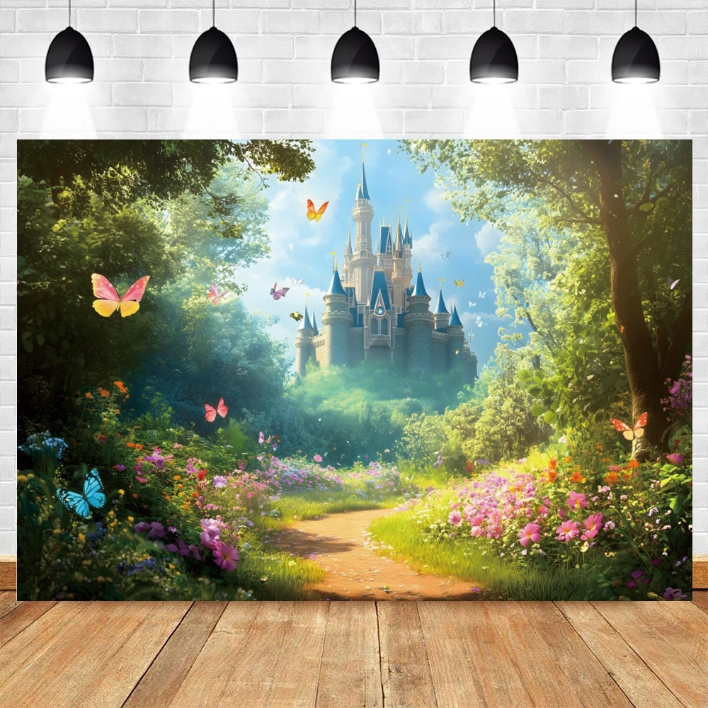 

Fantasy Castle Rainbow Photography Backgrounds Flowers Forest Backdrops Photo Studio Props Kids Baby Shower Party Photocall