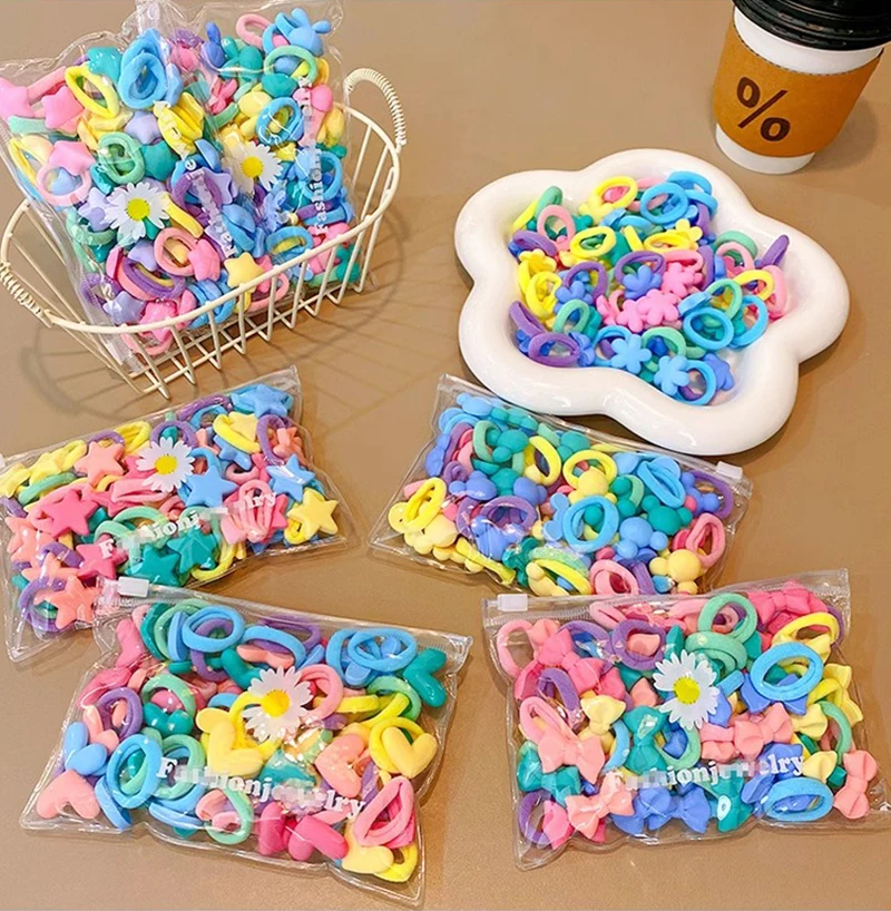 20PCS Rubber bands children\'s hair accessories Elastic rope for girls hair ties Summer Sweet Cute Ponytail Scrunchies Ties Holde