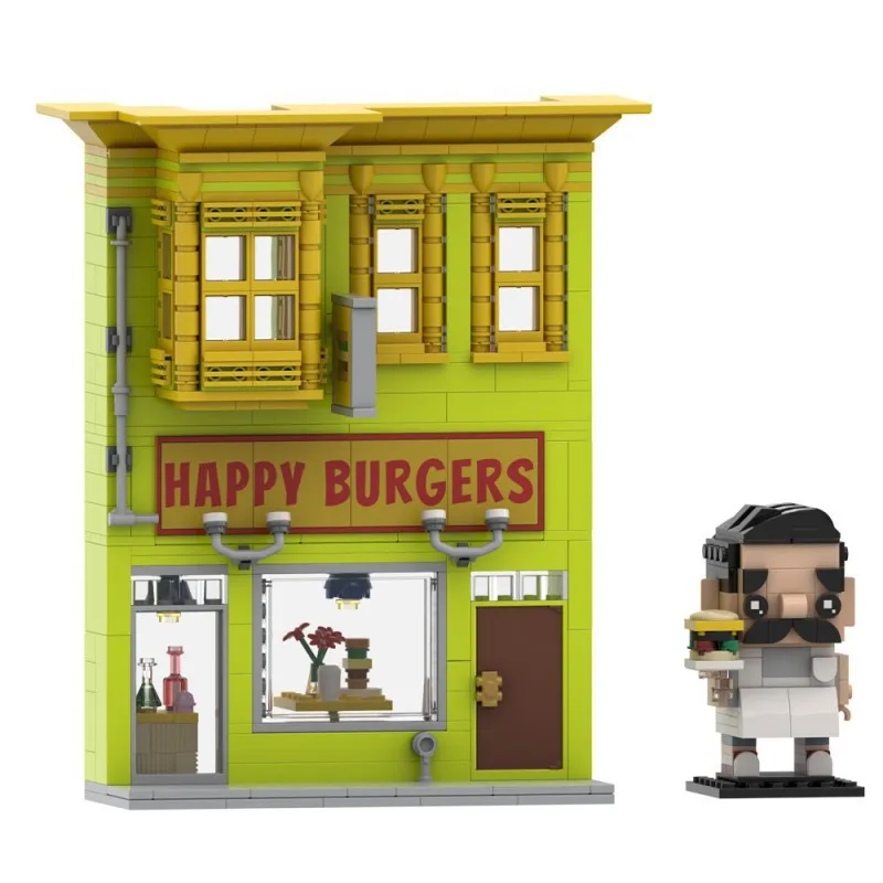 586PCS MOC Bobs Burger Shop Building Blocks Set Street View Bricks Diner Scene Cute Collectible Model Kit Gift for Kids Adults