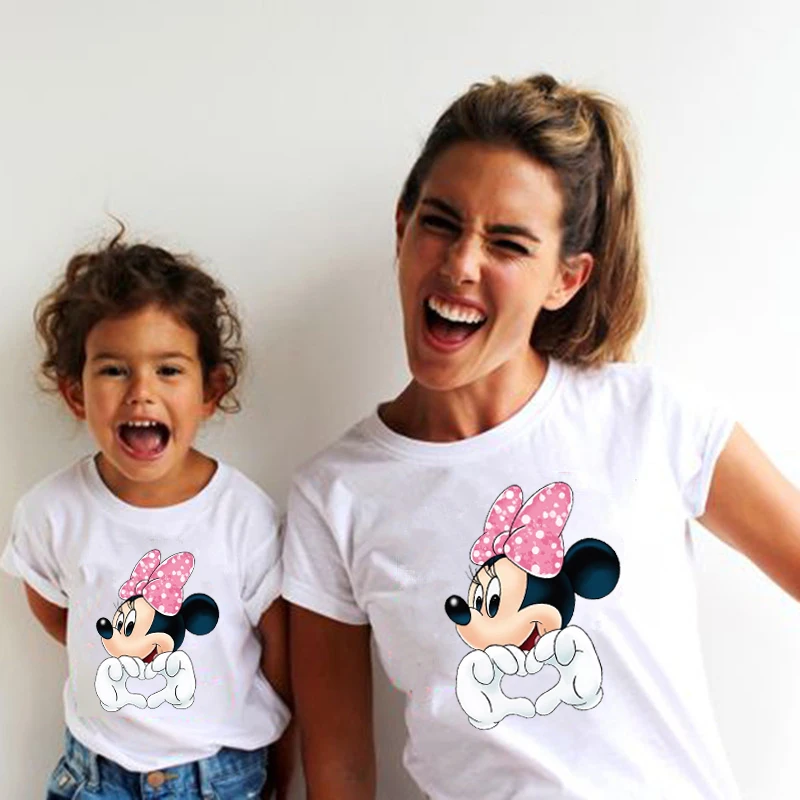 Disney Minnie Mouse Family Shirts Funny Mommy and Me Kids Tshirts Matching Baby Rompers Cotton Family Look Disney Trip Clothes