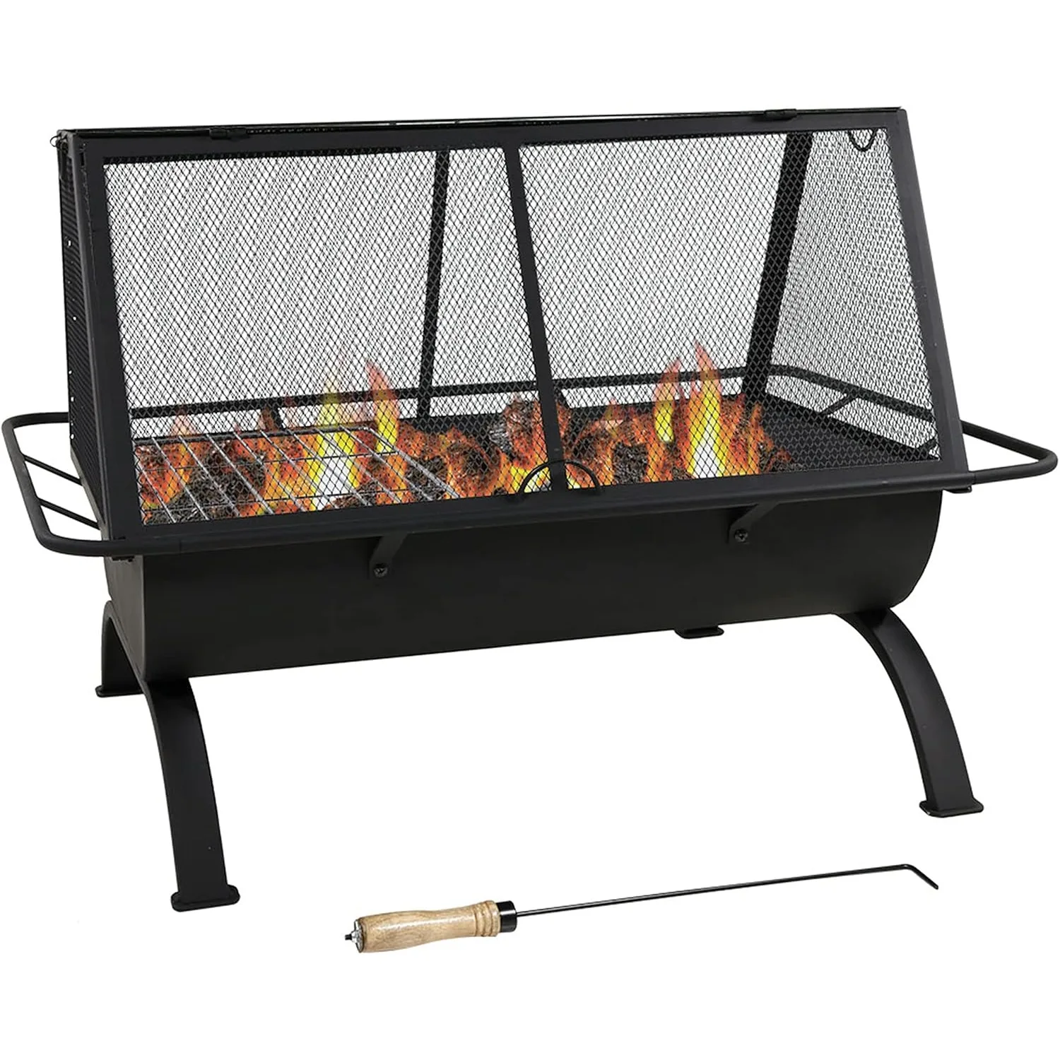 36-Inch Northland Steel Outdoor Fire Pit with Grill and Spark Screen - Vinyl Protective Cover - Black Finish