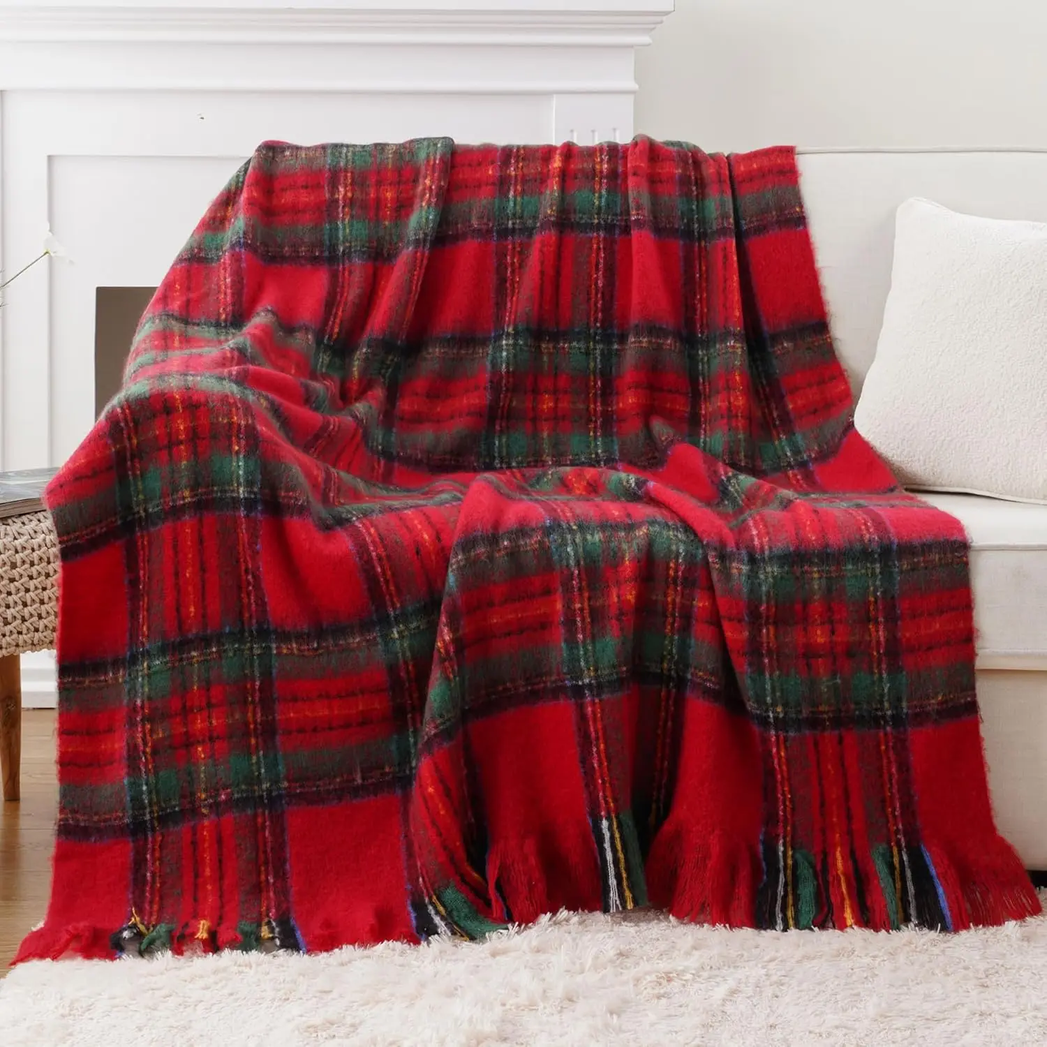 

Christmas Plaid Throw Blanket for Couch Bed,Soft Cashmere Checkered Pattern, Red Christmas Throw Blankets for Home Decor 50"x60"