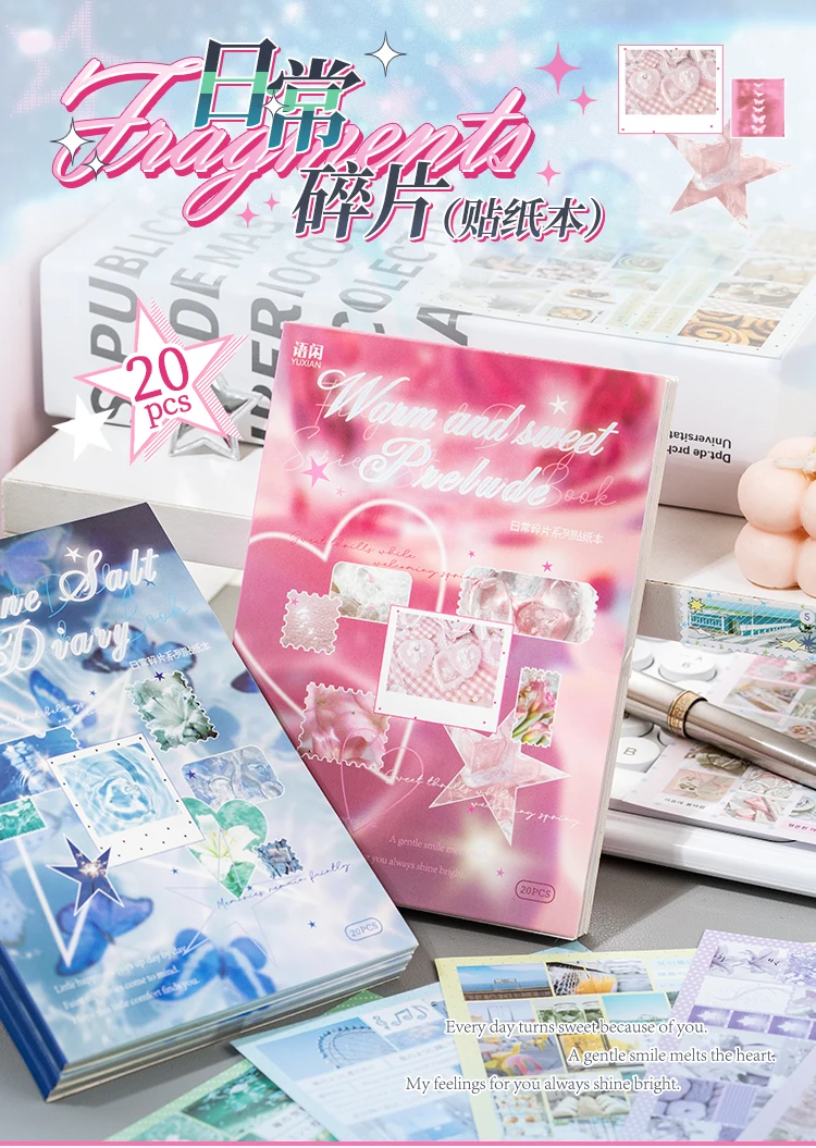 TIANZI 20 Sheets Die Cut Stickers Book Cute Cartoon Decorative Scrapbooking Materials Handmade Diary Japanese Stationery Supplie