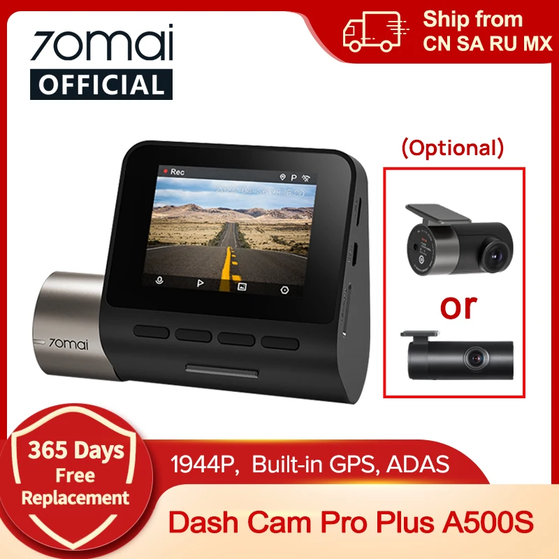 

70mai Dash Cam Pro Plus A500S Built-in GPS 70mai A500S PLUS Car DVR 1944P Speed Coordinates ADAS 24H Parking Support Rear Cam