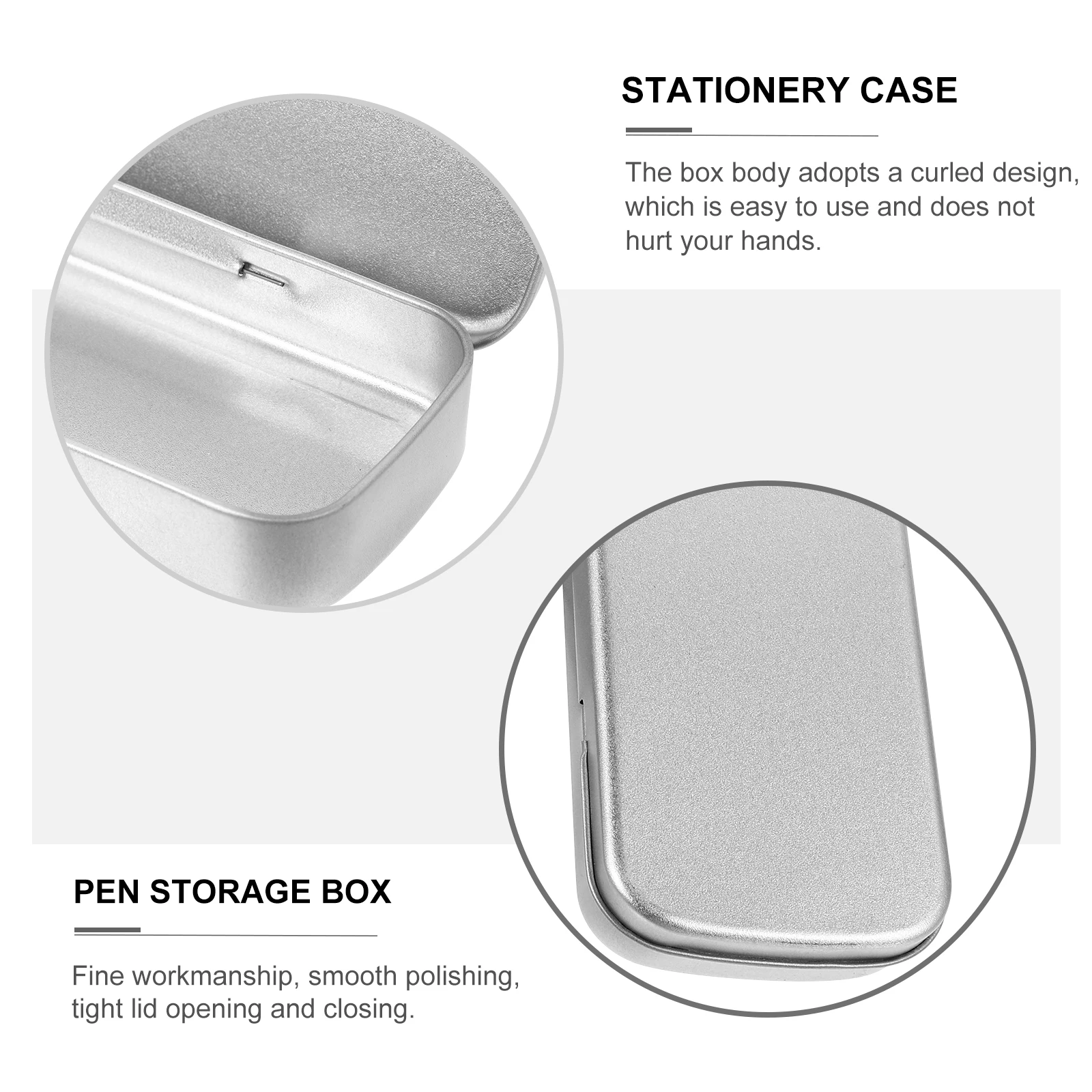 Tinplate Stationery Box Durable Practical Silver Curled Design Easy Use Gift Small Pencil Case Pen Storage Multi Functional