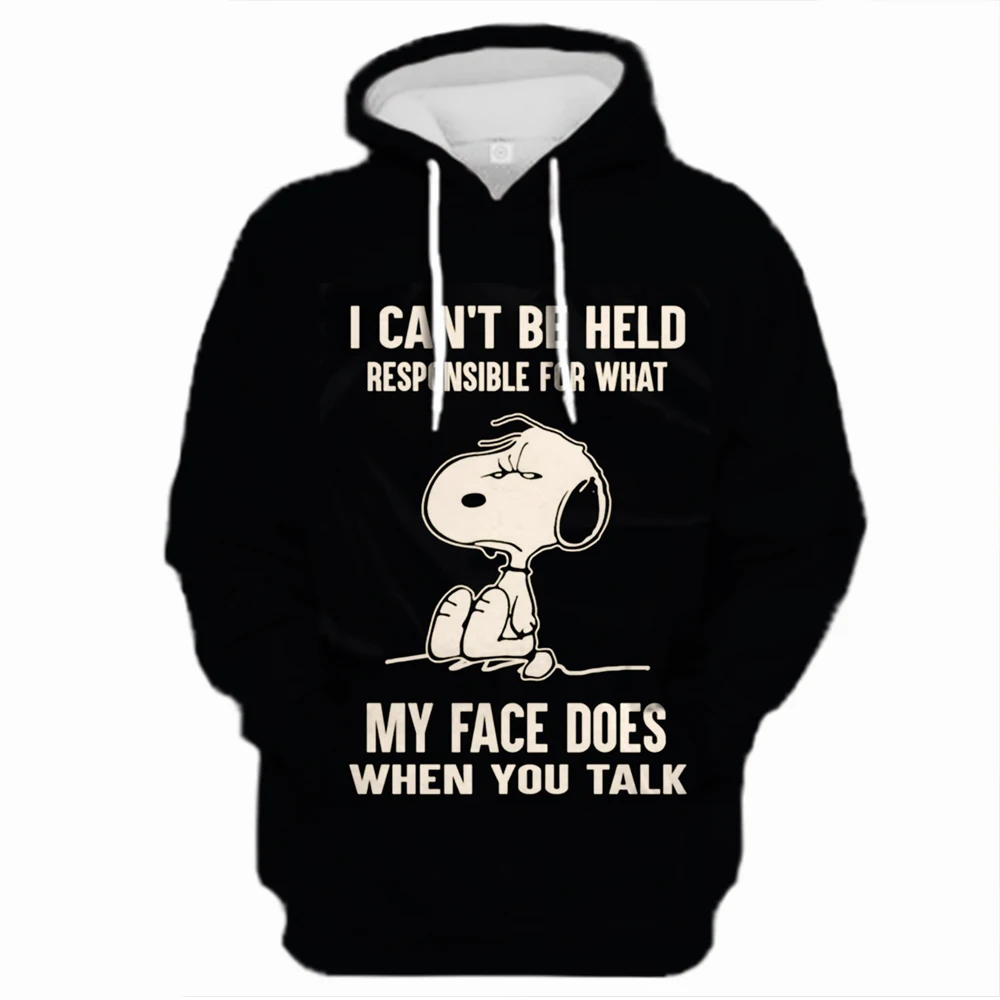 2024 New Fashion Trend Pullover Simple Snoopy CartoonRound Neck Shirt Long-sleeved Lettered Loose Sweater