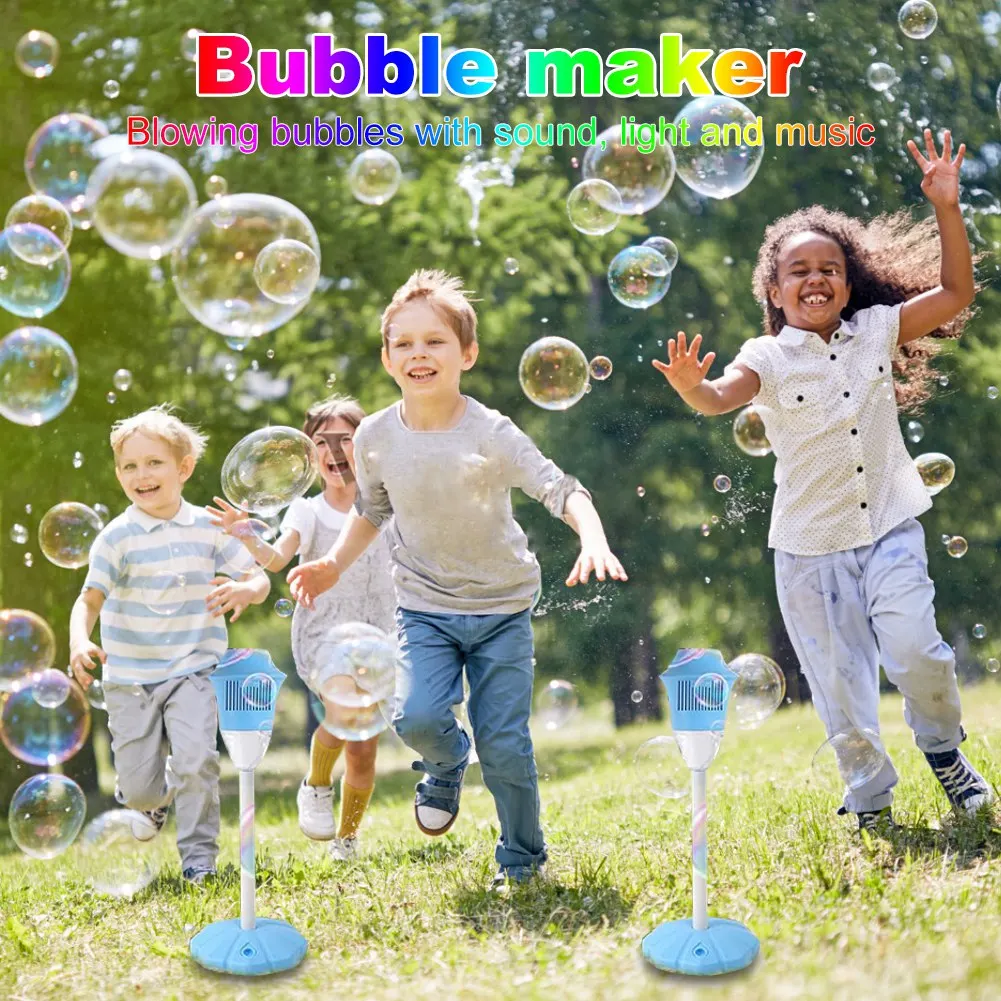 ABST Automatic Bubble Machine Vertical Streetlight Bubble Maker with Sound Light for Birthday Wedding Christmas Party Blue