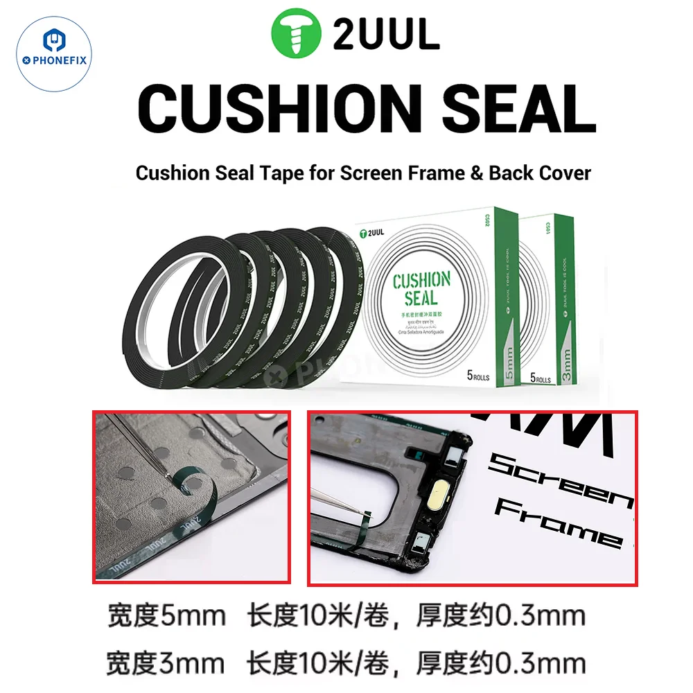 

2UUL CS01 CS02 Mobile Phone Sealing Tape 5 Rolls/Pack 3mm 5mm Double-sided Seal Tape For Screen Frame Back Cover Repair Tool