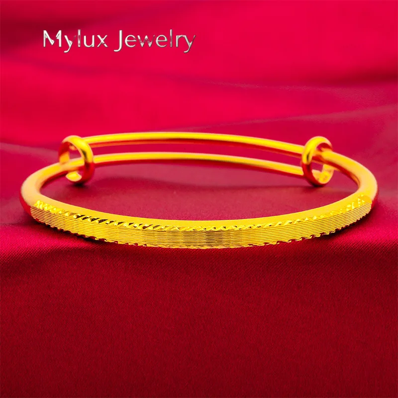 Mylux Jewelry 24K gold bracelet AU999 push-pull design of full gold, mirror polished wide surface, luxurious and elegant, everyd