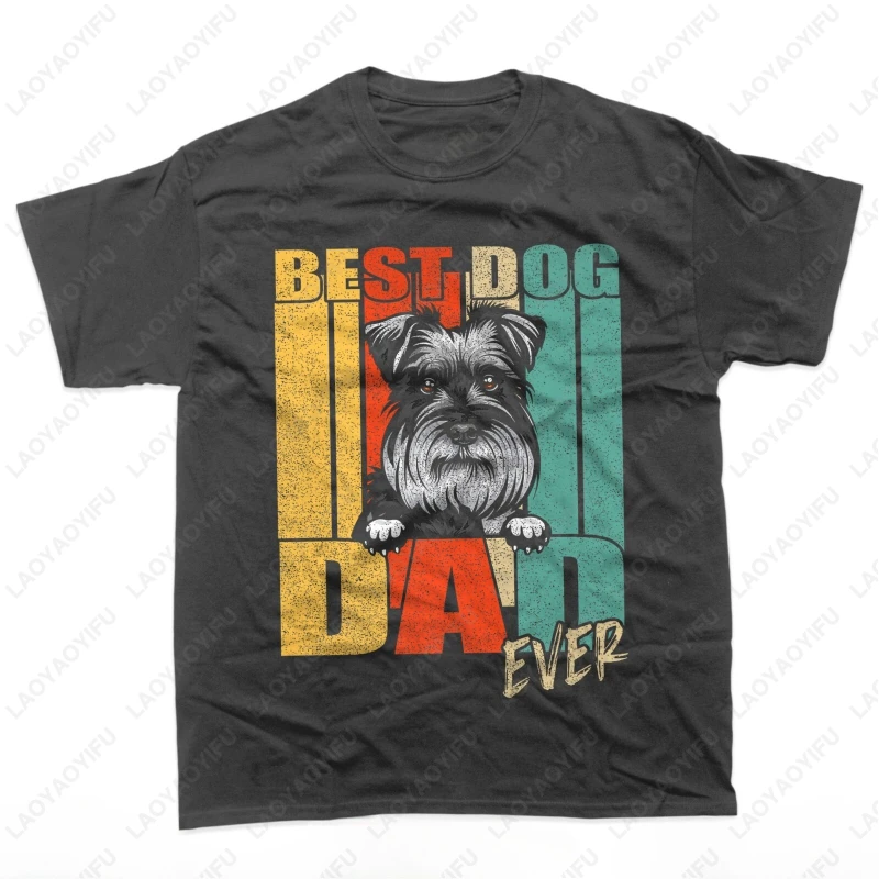 Mens Best Dog Dad Ever Miniature Schnauzer Fathers Day Vintage TShirt Nostalgia Classic Fashion Streetwear Kawaii Cotton Tops