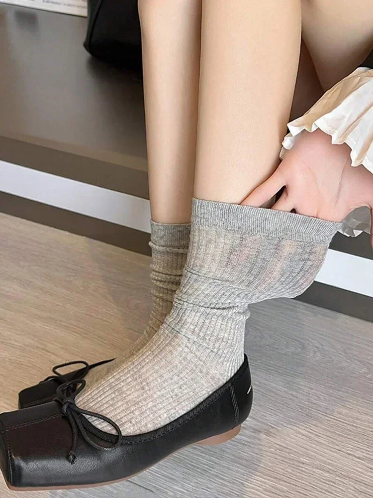 4 Pairs Socks Women Mid To Small Leg Socks Knee High Socks Black White Gray Summer Thin Sweet Style Transparent Stacked Socks image 4