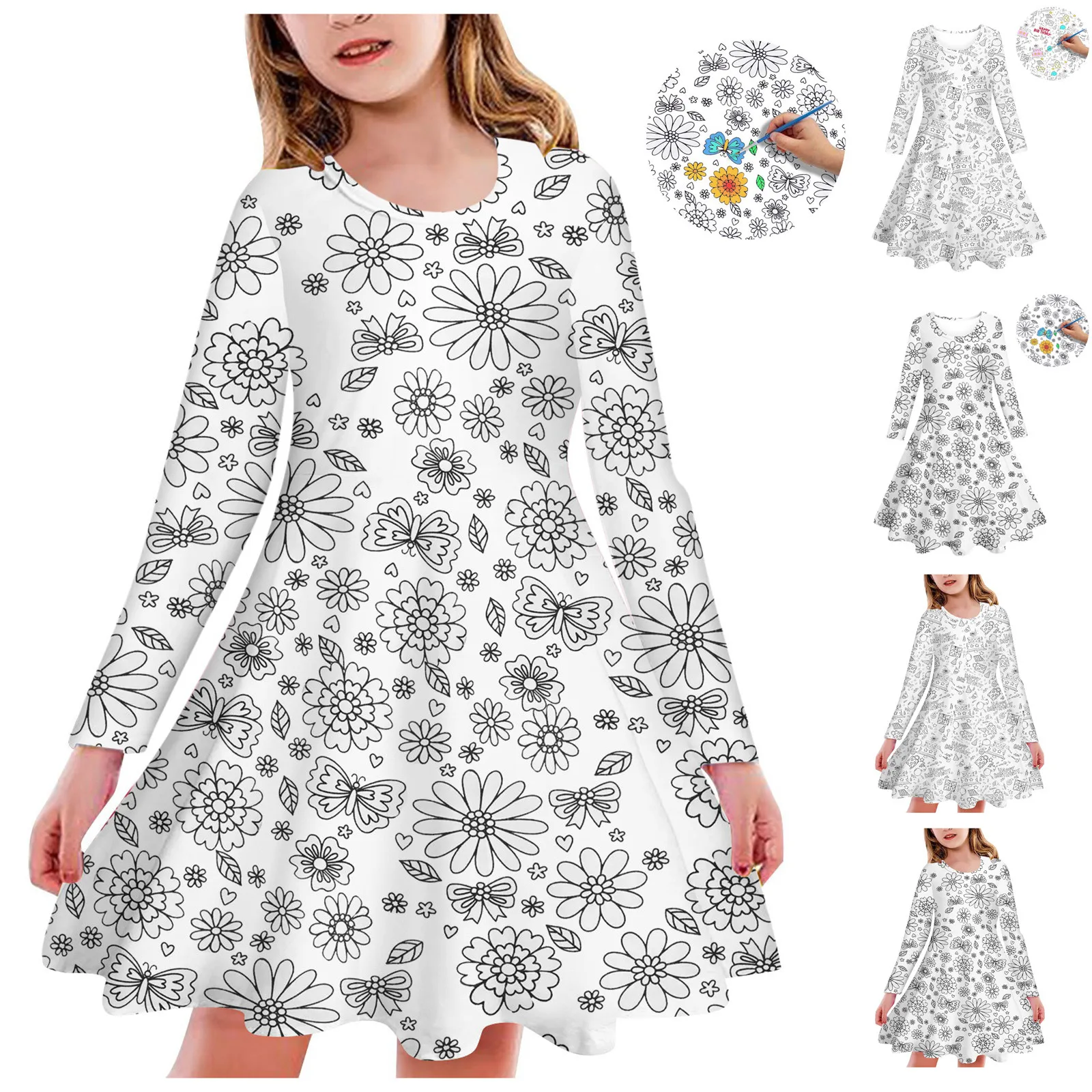 

DIY Nightdress Kids Sketch Colouring Dress Kids Art Color Your Own Dress Handicraft Toys DIY Crafts Hand Painted For Baby Girls