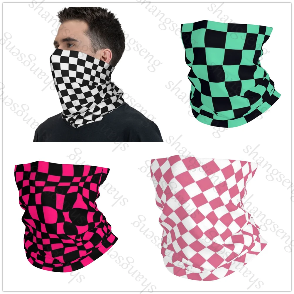 Checkerboard Men Windproof Neck Gaiter Elastic Tube Scarf Ear Cover Head Scarves Half Face Sun Ring Headscarf Headband Bandana