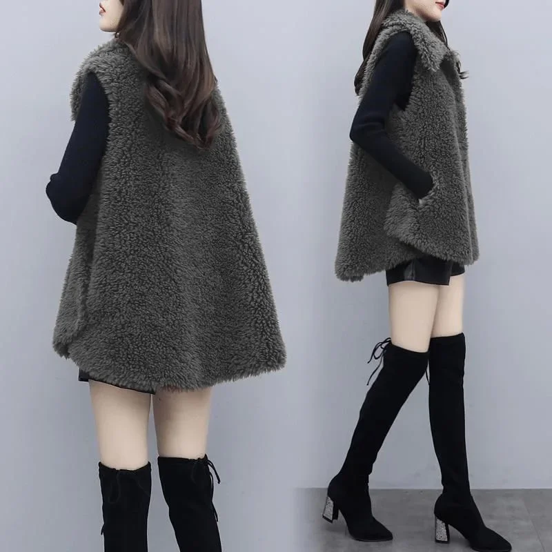 Fashionable Double-sided Plush Vest Jacket For Women Loose-fit Trendy Korean Style Solid Color Top Layer Autumn/winter