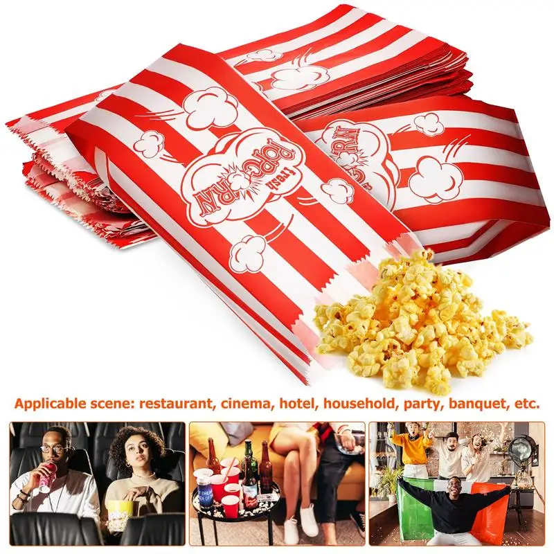 100 Pcs Paper Paper Microwave Paper Paper Popcorn Bags For Cups Machines Stripe Letter Pattern Printed Treats Bags for Paper